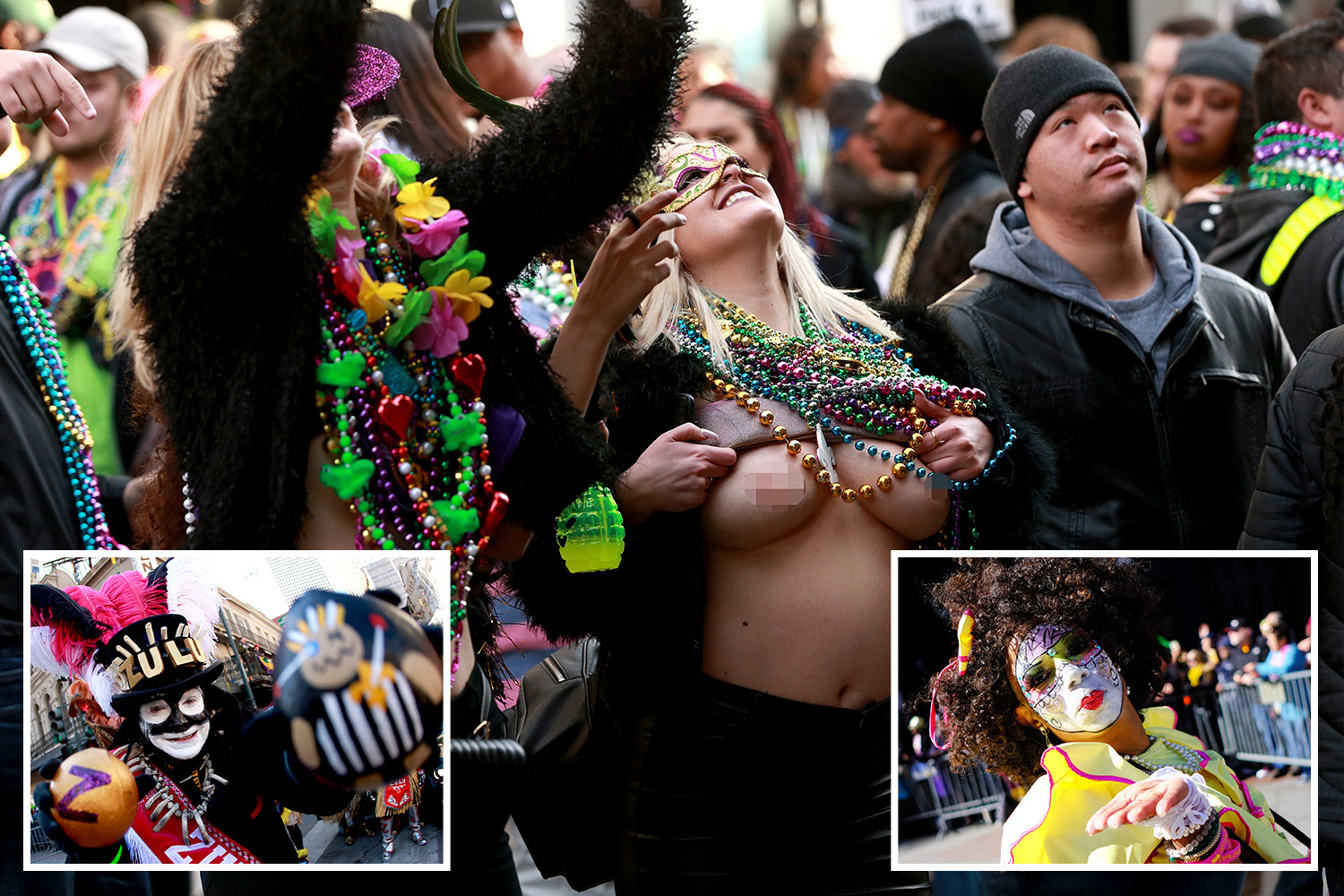 New Orleans Mardi Gras festival sees women flash their boobs as thousands turn out for amazing party parade
