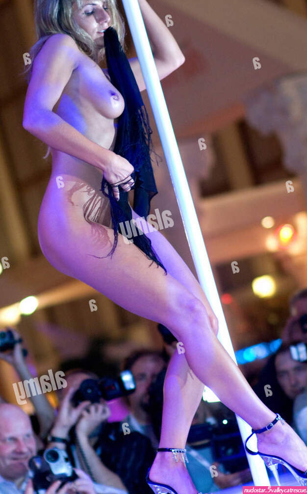 Naked pole dancer Venus erotic trade fair 2007 Berlin Germany Stock Photo