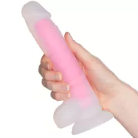 baseks Glow in the Dark Pink Dildo met Zuignap 215 cm