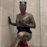 Rubberdoll Black Transparent Latex Catsuit in Bathroom ft. Pervylara by Pervy Lara: Czech BDSM High Heels Shemale Porn Solo Porn