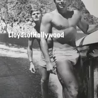 Tab Hunter John Bromfield Handsome Hollywood Actors Hunks in Trunks Duo Candid Photograph 1950s