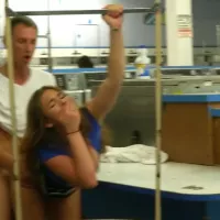 Uninhibited lovers have sex in the laundromat