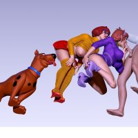 Velma Daphne Fred Jones and Scooby Doo in hot foursome scene. OBJ File for Cults