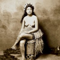 Vintage Nude Hawaiian Woman 8.5x11 Photo Print Naked Female Grass Skirt Pinup