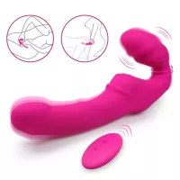 Straploze Voorbind Dildo Vibrator met Eikel en Afstandsbediening 22 cm
