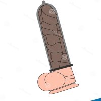 Het Condoom is Op De Penis in Vector Illustratie