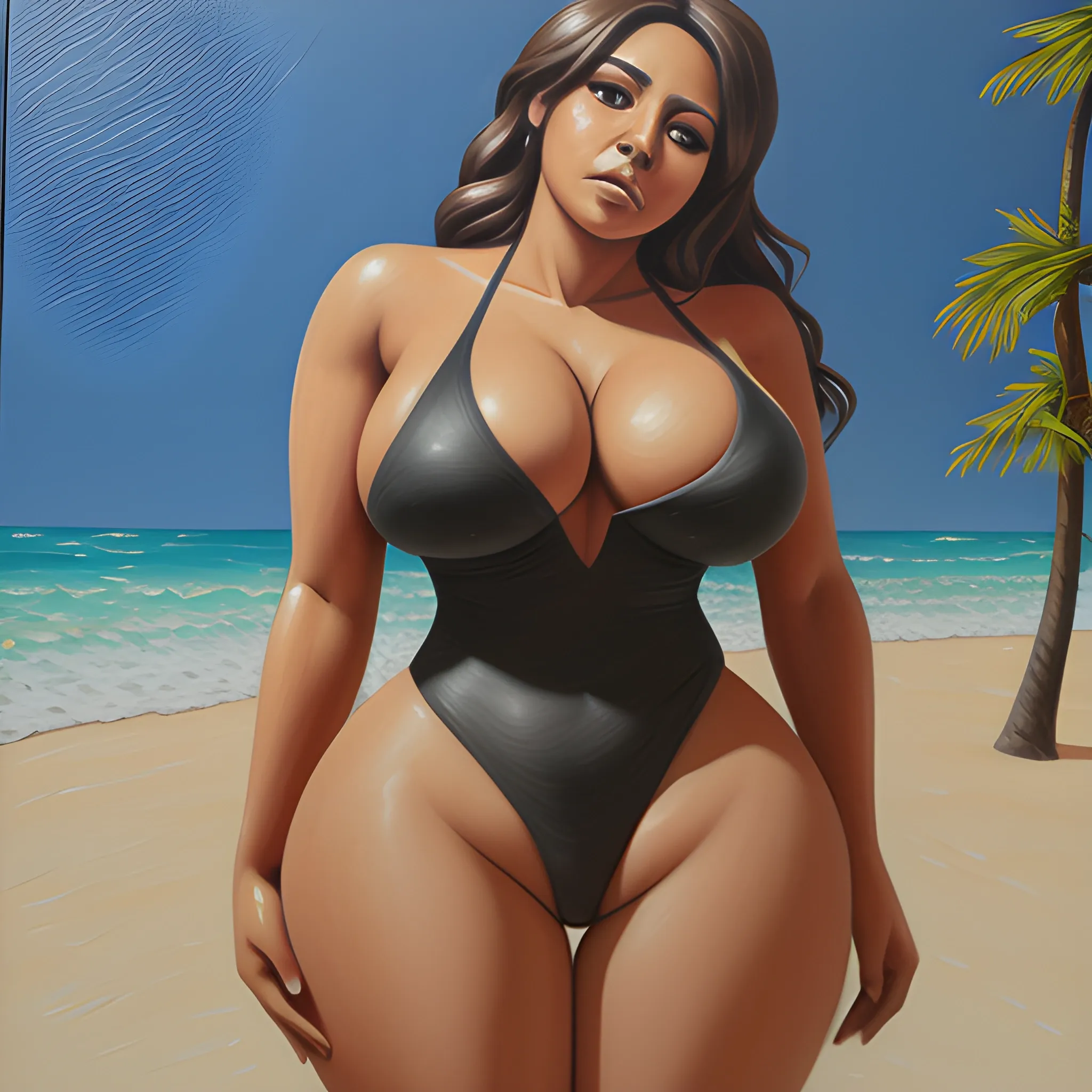 Big booty Latina big boobs swimsuit realistic tight 3D 3D 3D Pencil Sketch Oil Painting