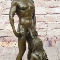 Blowjob Bronze Statue Sculpture Girl on Her Knees Erotic Art on Marble