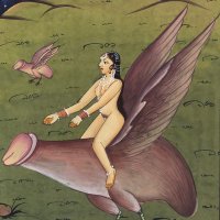 File:A woman riding on an enormous winged penis. Gouache Wellcome L0033078 cropped.jpg